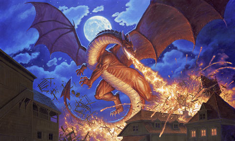 Smaug Destroys Laketown - Giclee, Greg Hildebrandt